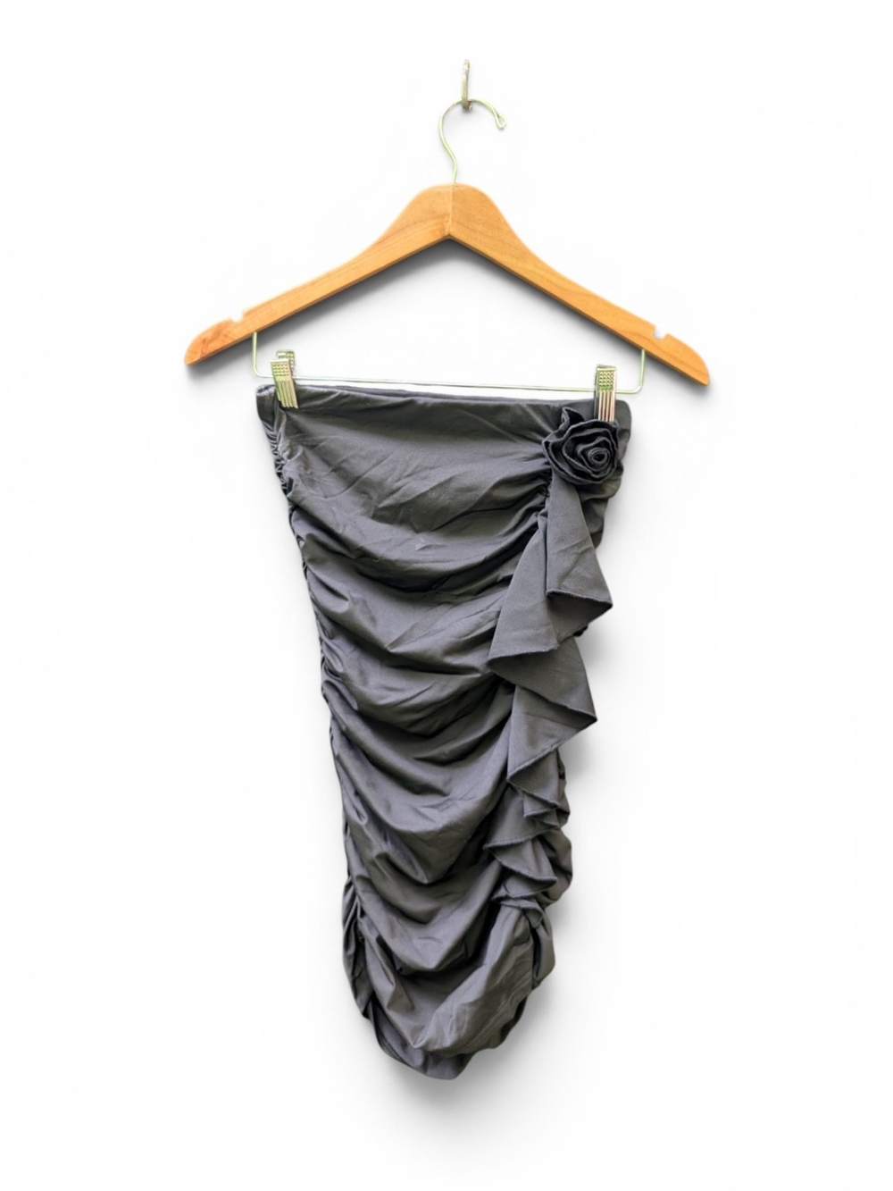 Strapless Ruched Mini Dress with Side Rosette